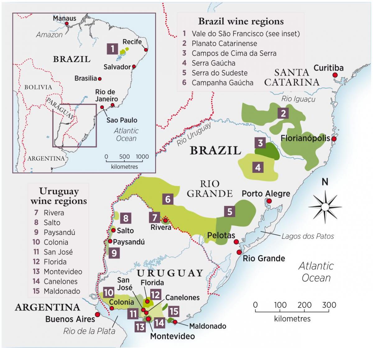 지도 우루과이의 와인